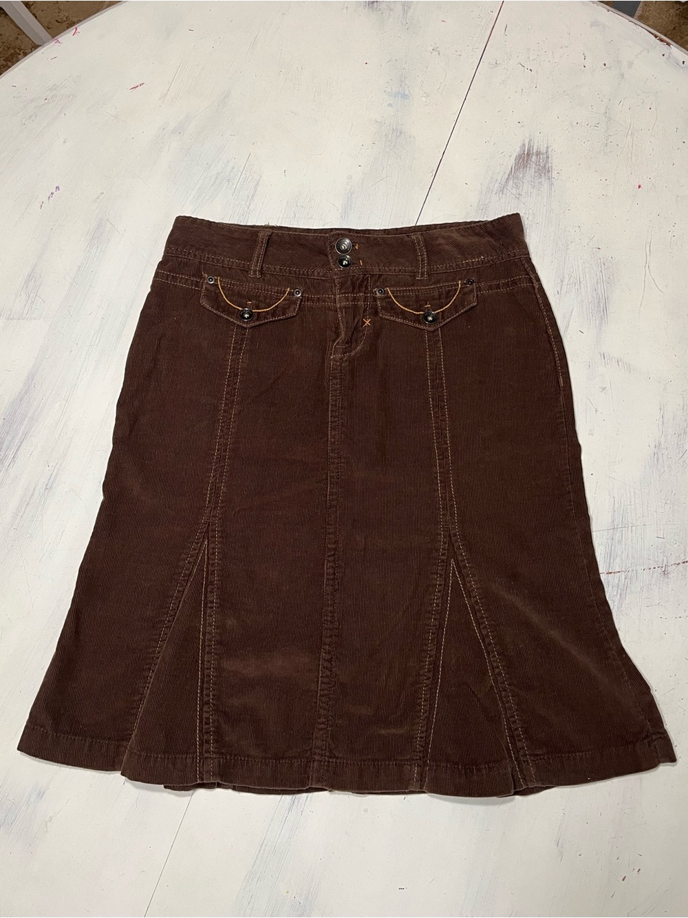 Vintage Y2K 90’s Fluted At Knee Corduroy Panel Cotton Skirt Sz 7 Unionbay